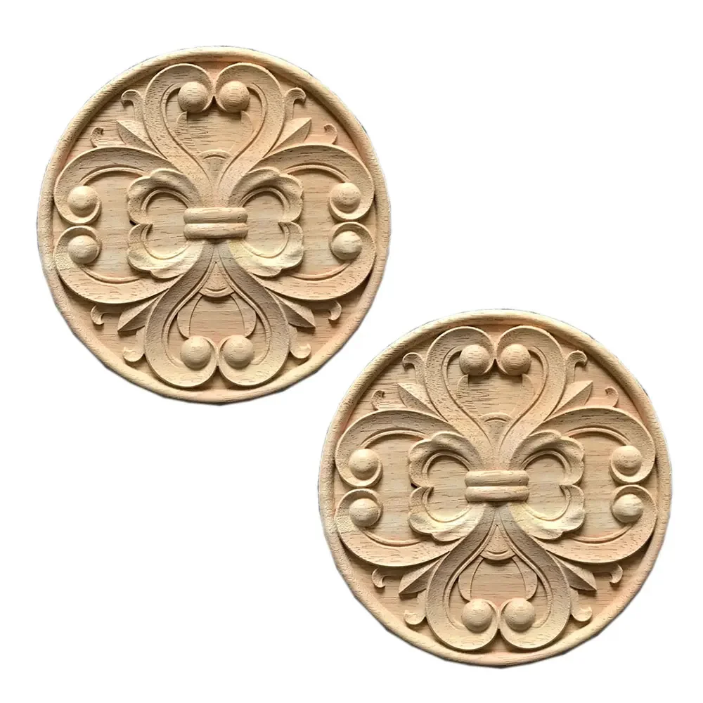 2PCS Wood Carved Onlay Carpenter Decal Working Table Leg Applique Decoration Cabinet Furniture Figurines Vintage Home Decor