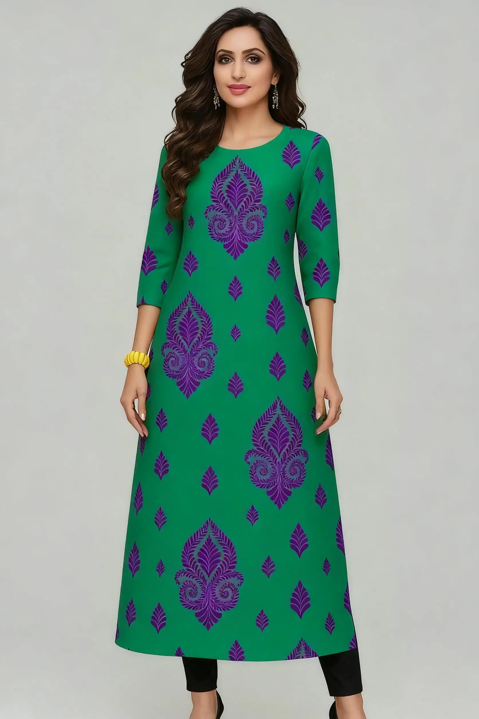 Muslim Dress Kurtta Women Fashionable Elegant National Style Straight Turkish Abaya Slit hem Colorful Elephant 2026 Pattern