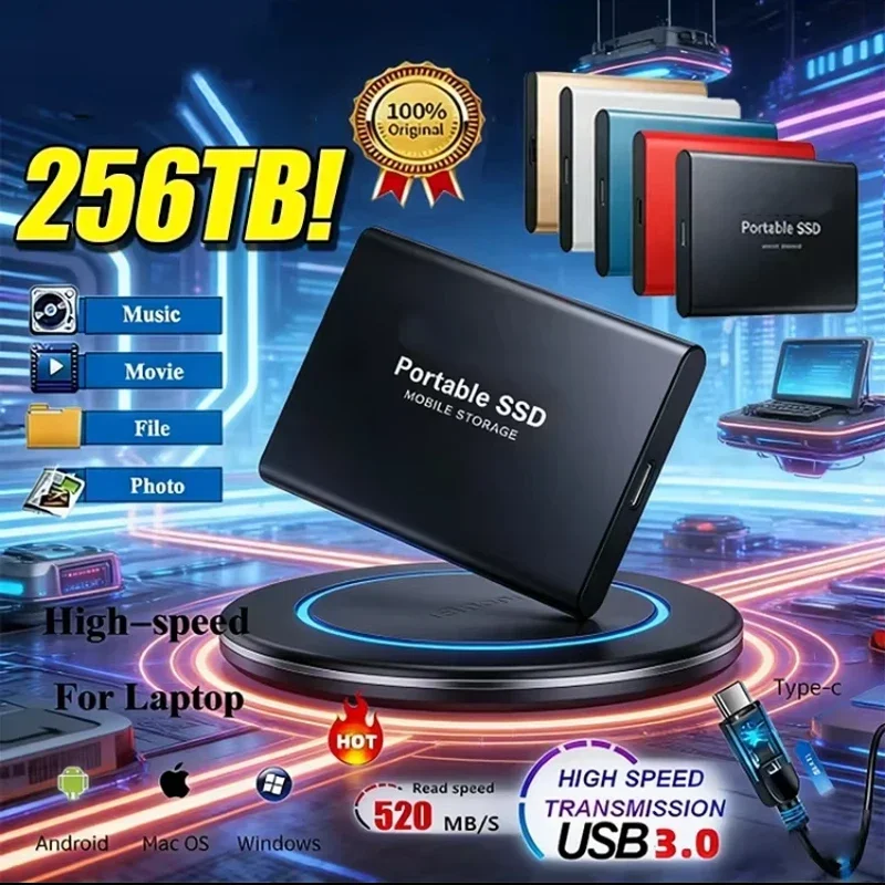 

1TB External Hard Drive Solid State Disk 2TB High Speed Hard Disk 256TB USB3.1 Portable SSD 128TB for Pc/Laptop/Mac/Phone