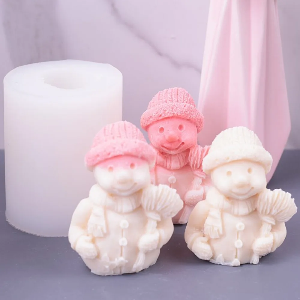 DIY Broom Scarf Snowman Candle Making Mould Figure Resin Soap Silicone Mold Chocolate Cake Decor Painting Plaster Christmas Gift