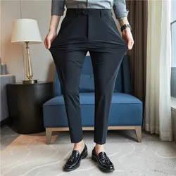 Pantalones de alta elasticidad para hombre, traje informal de moda, pantalones formales de negocios, pantalones de manga recta, 28-38 talla grande, Verano