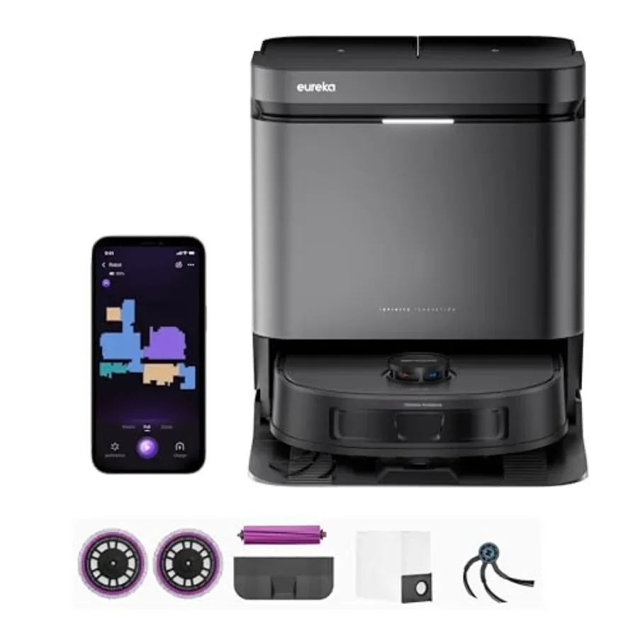 

Robot vacuum and mop combo for home use, ABS plastic body, black color, 22000 Pa suction with auto mop lifting and 131F hot air