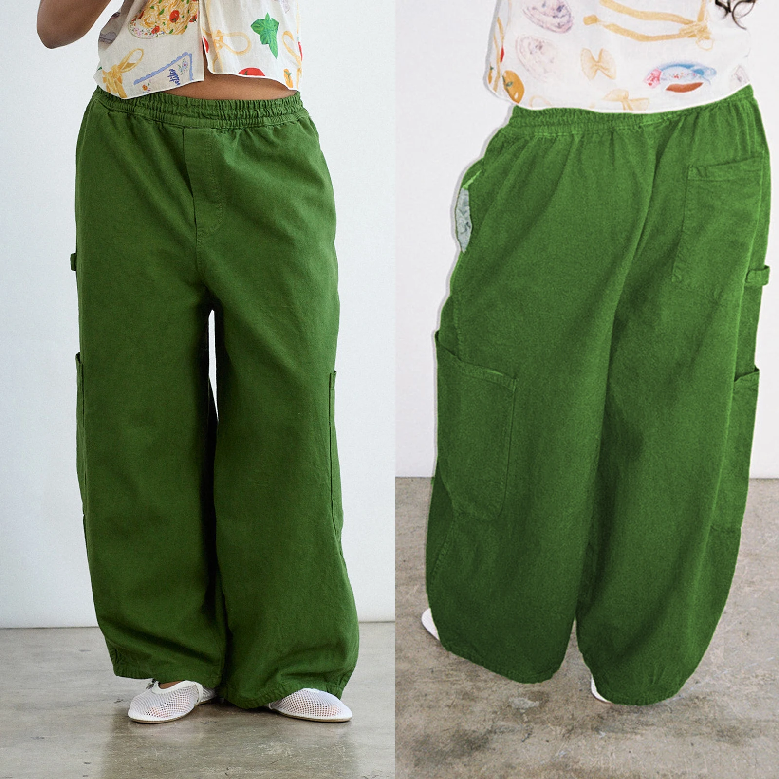 Dourbesty Frauen Herbst Vintage Baggy Jeans Hohe Taille Breite Bein Hosen Jeans Y2K Punk Elastische Taille Denim Tasche Hosen Hosen