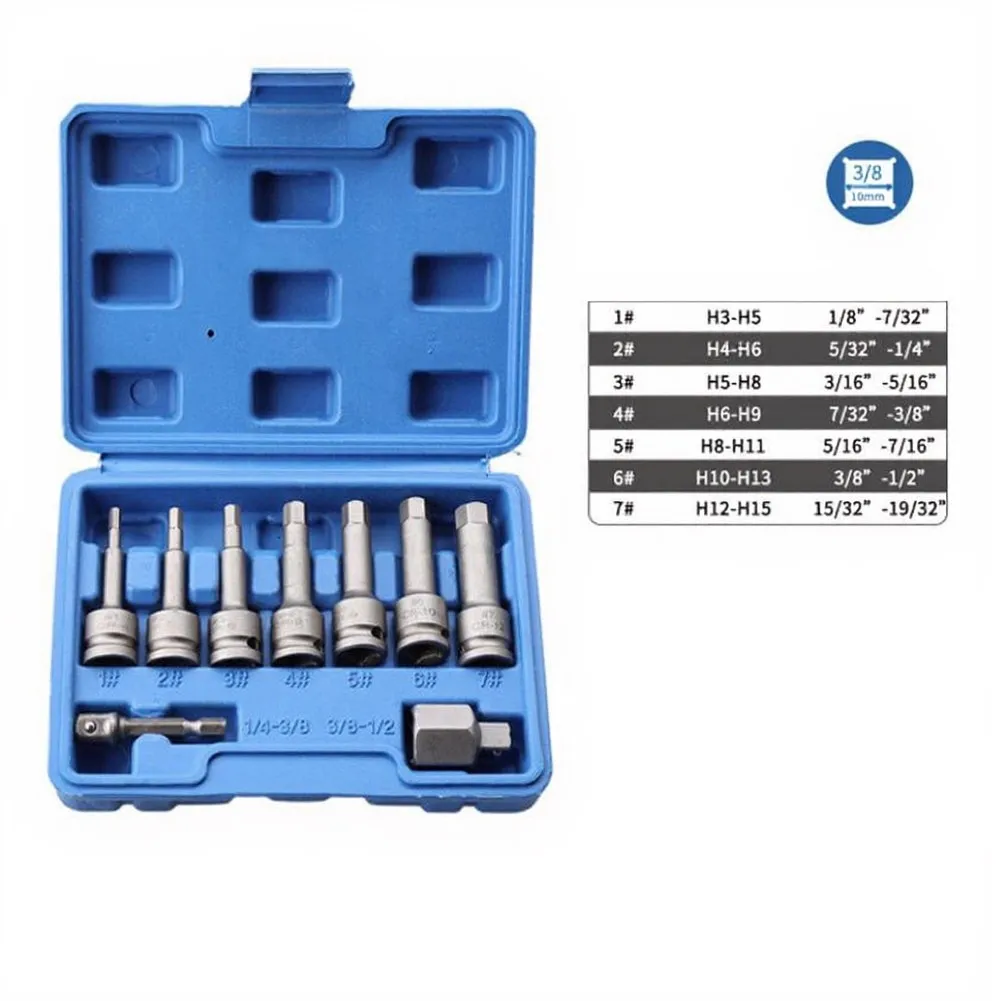9PCS Broken Screw Extractor Set HSS Damaged Stripped Rusty Thread Remover Tool With Hexagonal Grip For 3/8 Inch Drive Manual Ele