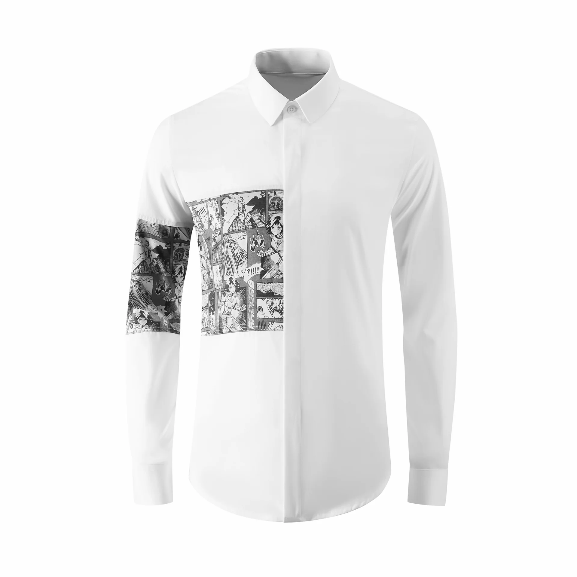 

Animated splicing color blocking men's shirt, slim fit, fashionable, personalized, same style, popular factory supply
