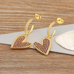 AIBEF INS Popular Romantic Heart Shape Drop Earrings Rose Red Crystal Copper Zircon Women Jewelry Accessory Valentine's Day Gift