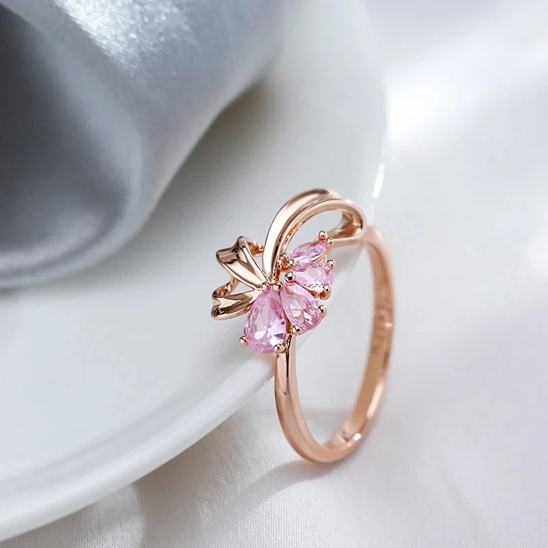 Wbmqda Pink Crystal Flower Drop Earrings For Women 585 Rose Gold Color Natural Zircon Setting Wedding Party Fashion Jewelry Sets