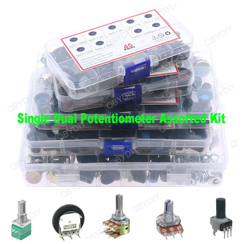 Amplifier Sealing Various Single Dual Potentiometer Assorted Kit 3Pin 5Pin 6Pin B1K 2K 5K10K 20K 50K 100K 250K 500K 1M