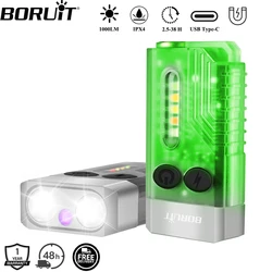 BORUiT V10 EDC Keychain LED Fluorescence Flashlight Type-C Rechargeable Torch Work Light Magnet Buzzer 365nm UV V3 Plus Lantern