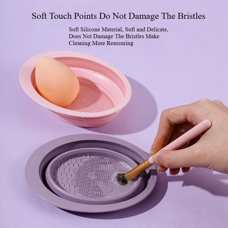 Nettoyeur de pinceaux de maquillage en Silicone, bol de nettoyage de bouffantes de poudre pliante, pinceaux de fard à paupières, tapis doux de lavage, outils de beauté, boîte à récurer