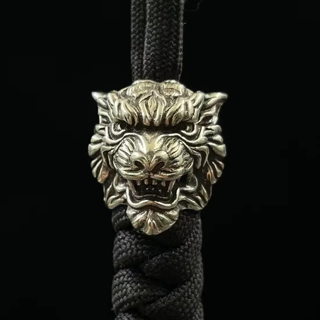 Brass Tiger Head Umbrella Rope Knife Beads Pendant DIY Knife Accessory Keychain EDC Outdoor Survival Tool Lanyard Hanging Bead