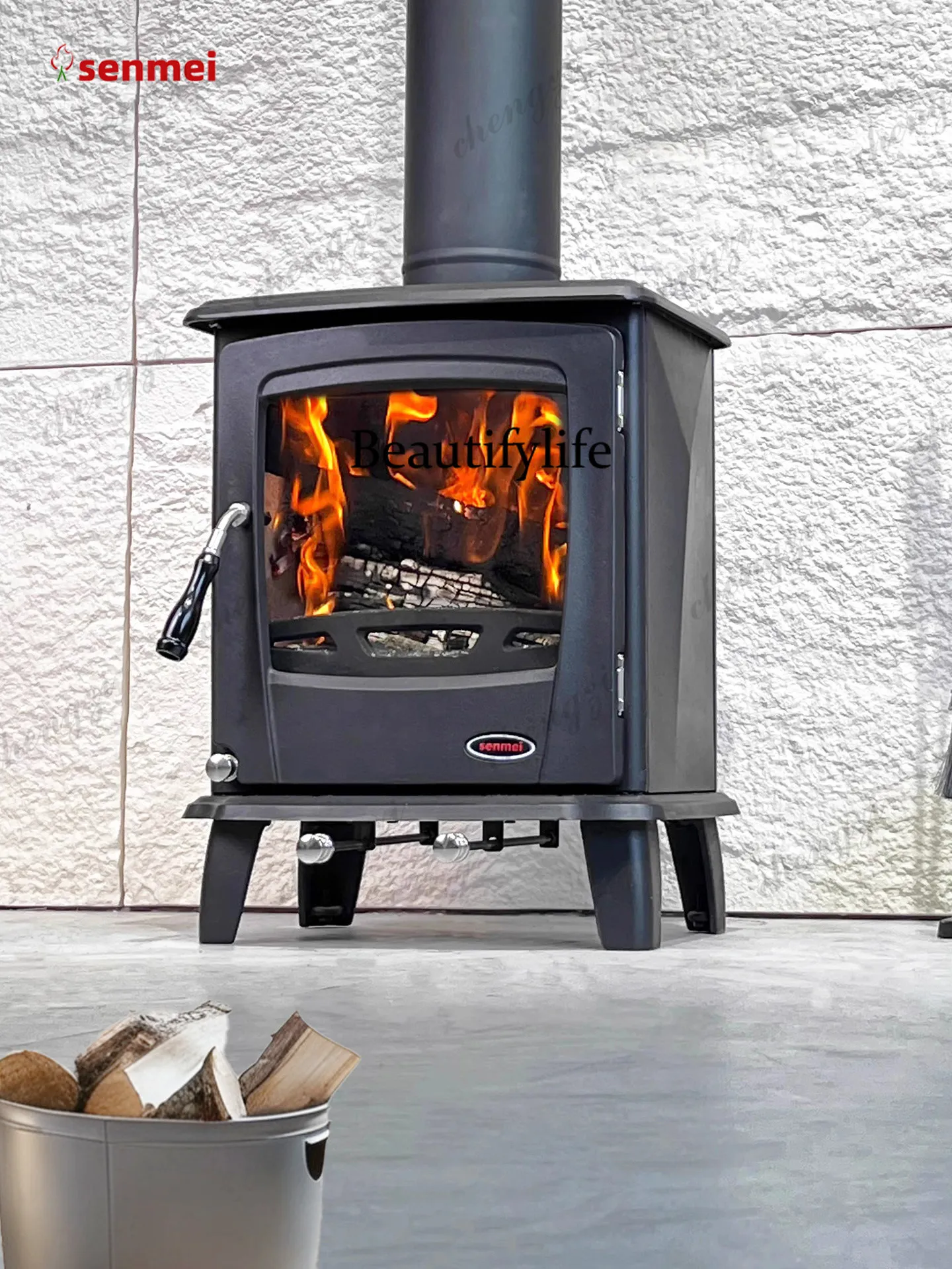 Cast iron real fire fireplace European style heating stove firewood firewood homestay home interior