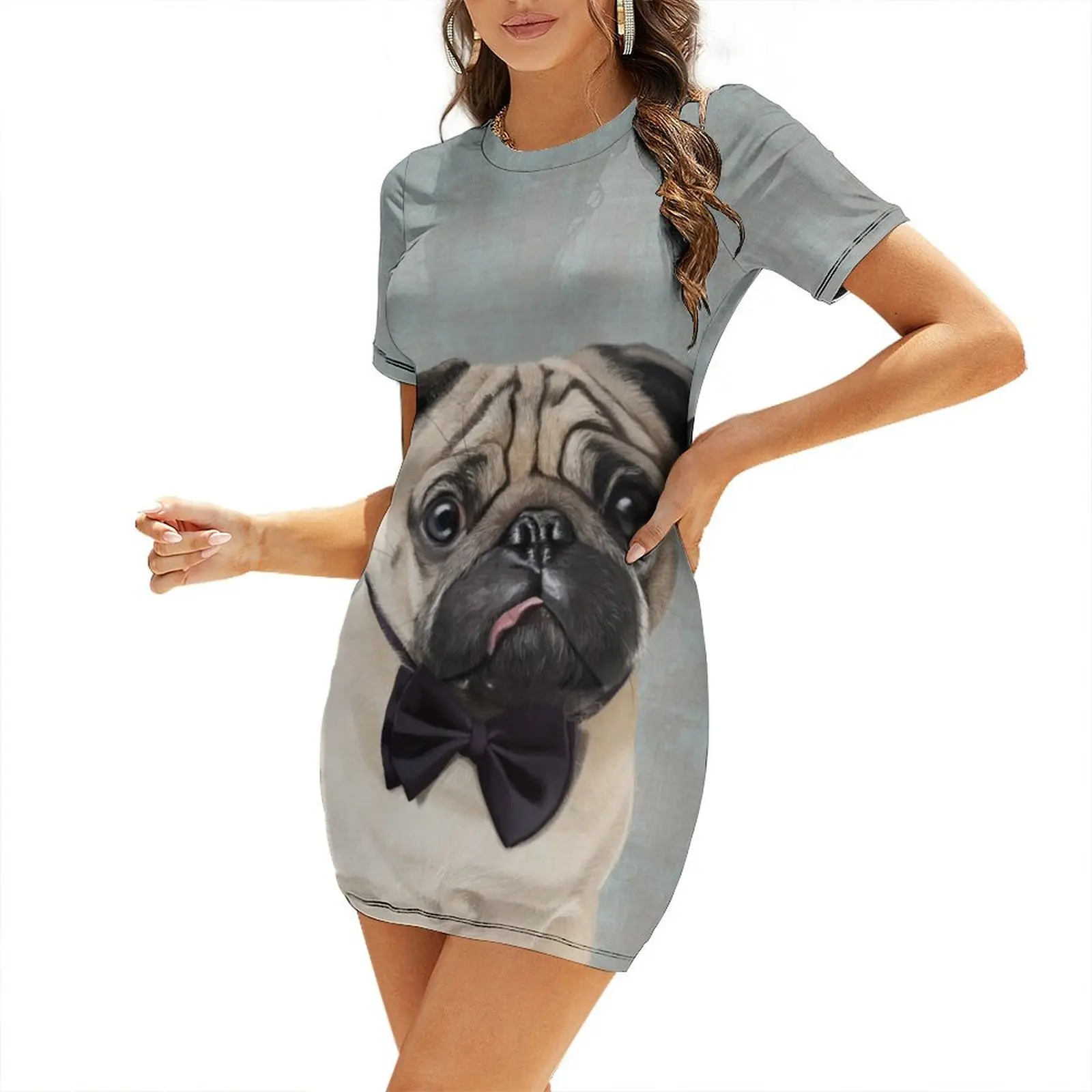

Mr Pug Short-Sleeved Dress Clothing female Women's long dress Woman dresses woman dress