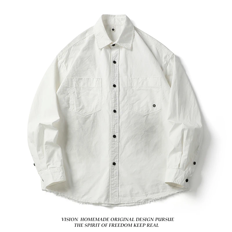 

Retro Japanese Sle Men's Long Sve Cotton irt Loose Fit Breathable Casual Workwear Waed out Sle with kets
