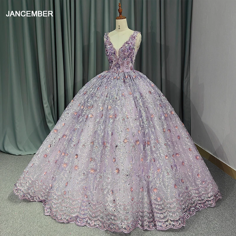 

Jancember International Factory Оптовая продажа Quinceanera Платья для девочек Бальное платье из органзы Майка с v-образным вырезом и блестками Бар Мицва DY6667