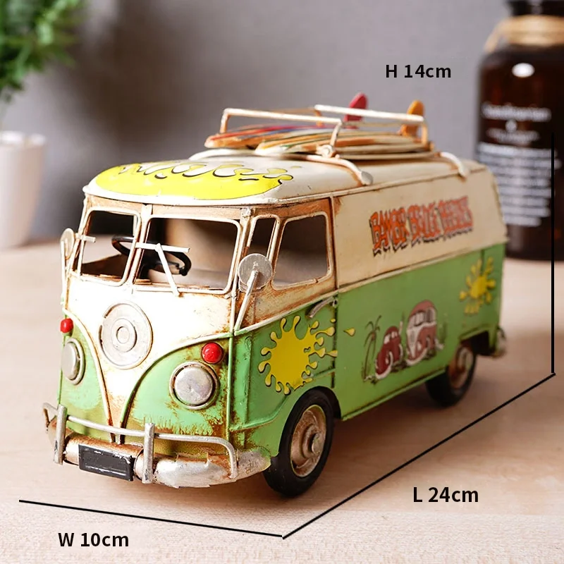 Retro Iron Desktop Ornament Featuring Handcrafted Vintage Bus Design Ideal for Restaurants Offices or Gifting Suitable for Birth