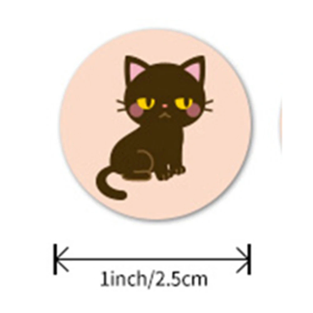 50-500Pcs Stationery Sticker 2.5cm /1inch Cat Pattern Kids Sticker For School Teacher Student Stationery Round Stickers