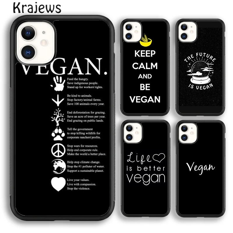 Krajews VEGAN FOOD QUOTES ANIMAL LOVE Soft Phone Case For iPhone 16 15 SE2020 14 6 7 8 plus 11 12 13 pro max coque Fundas