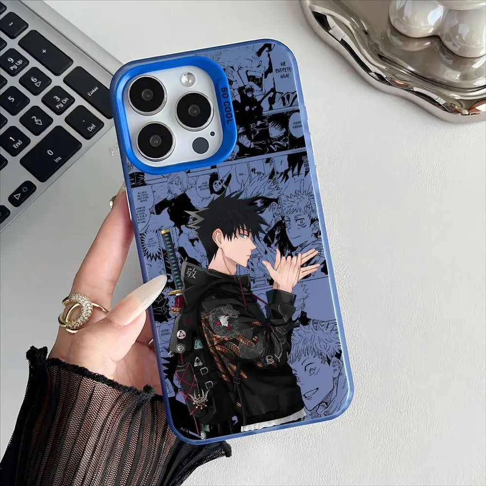 Anime Fushiguro M-Megumi Phone Case For IPhone 16 15 14 13 12 17 Pro Max Special Metal Silver Button Electroplated Mobile Device