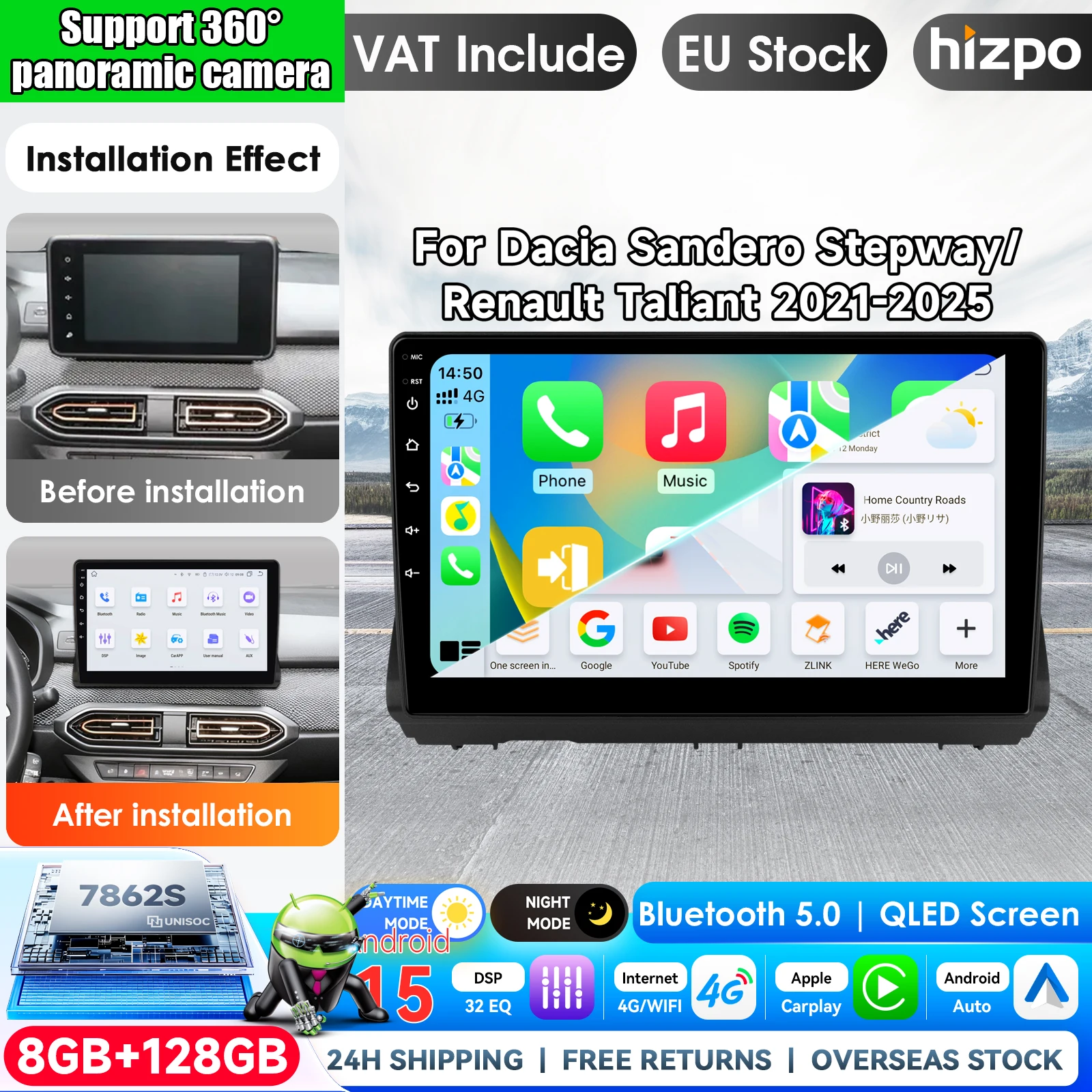 Image of Android 15 Auto QLED-Bildschirm für Dacia Sandero Stepway-Renault Taliant 2021-2025 WIFI+4G Autoradio Navigation GPS Auto Carplay Stereo Videoplayer 360-Grad-Kamera 2Din Stereo Autoradio Navigation