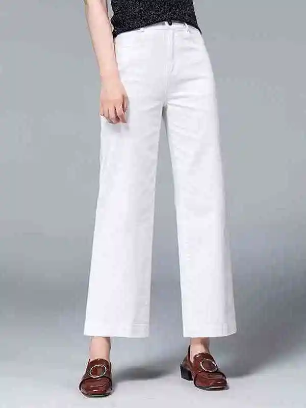 

White Straight Jeans Women's New Autumn High Waist Wide Leg Pants Cleanfit Sle mid Stretch PU Fabric for Middle-aged Women