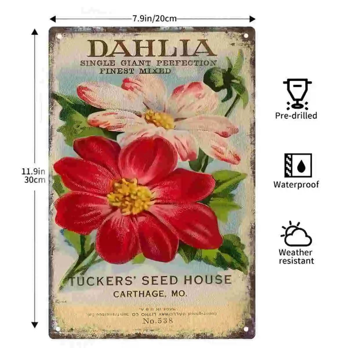 2D FLAT 1pc Vintage Dahlia Flower Seed Packet Metal Wall Sign Decoration for Home Cafe Garage Bedroom Porch And Garden