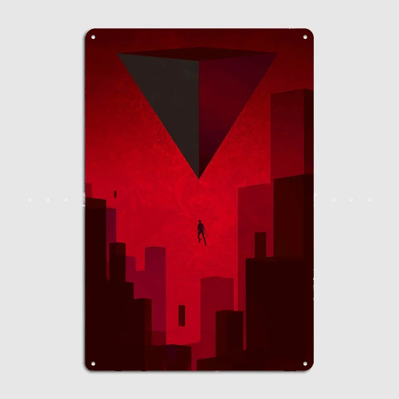Red Abstract Cityscape with Figure Poster Metal Custom Sign Indoor Decor Pub Club Room Decoration Bar Posters Home Wall Decor