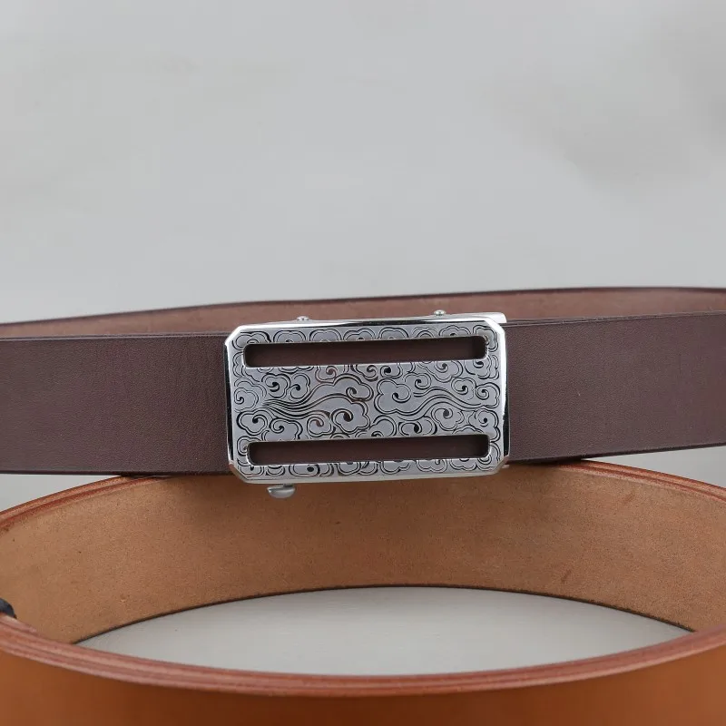 handmade-new-imitation-titanium-auspicious-cloud-pattern-buckle-coffee-color-men's-real-cow-belt-imported-top-layer-cowhide-belt