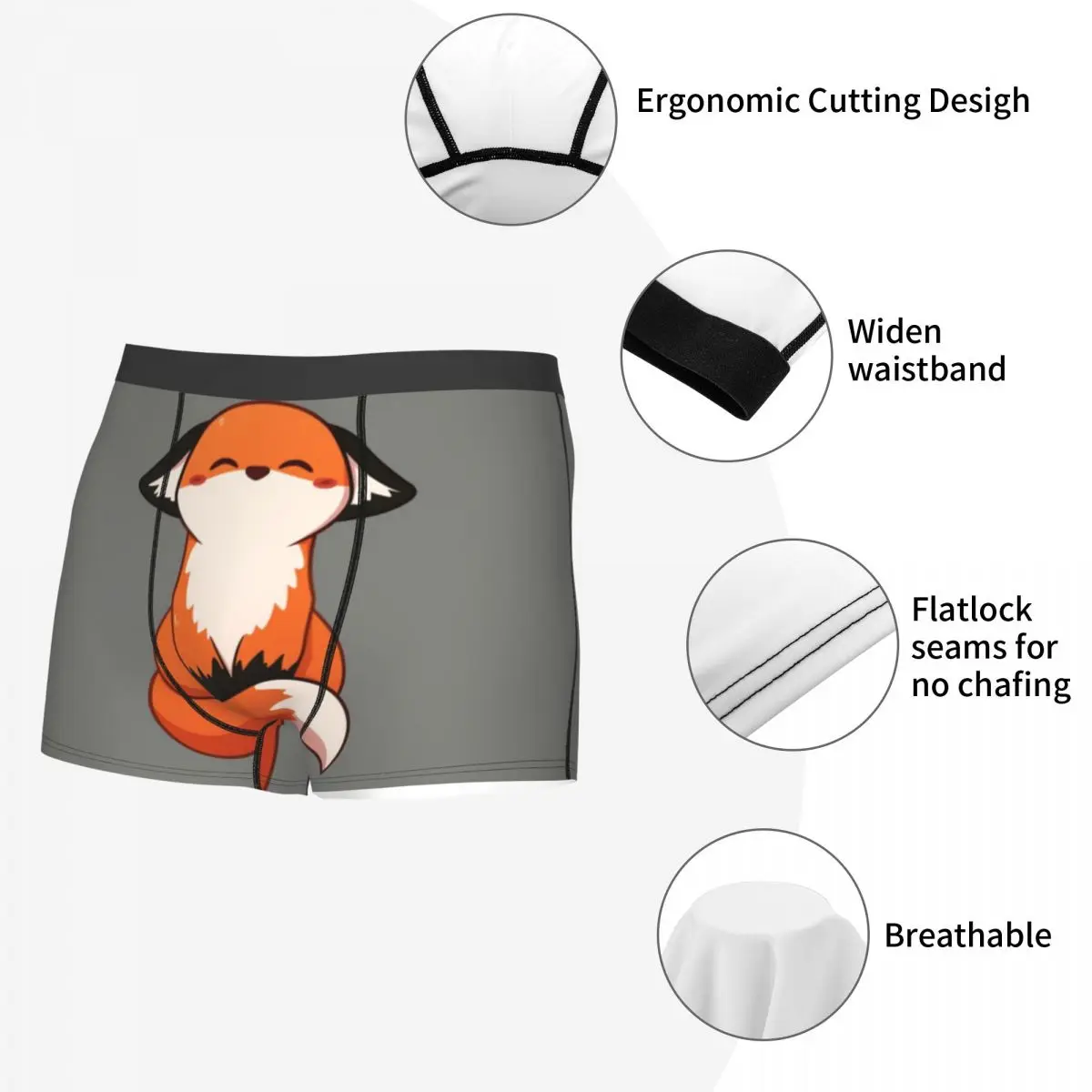 Custom Cute Fox Underwear Men Stretch Fashionable 3D Animal Printing Boxer Briefs