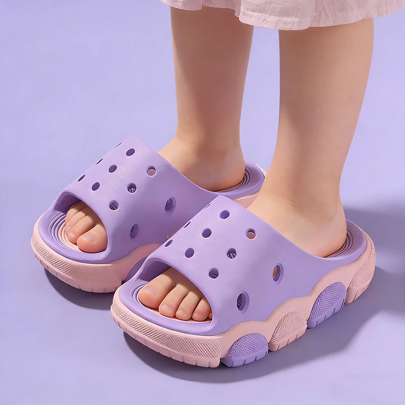 Kinder-Hausschuhe Modische Farbblockierte Jungen-Badezimmerpantoffeln 3-10 Jahre Alte Mädchen EVA-Hausschuhe DIY Schuh-Dekorationen – Detail 3