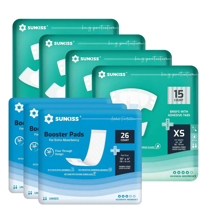 Fraldas para adultos TrustPlus XSmall 60 contagens amp Booster Pads 15 x 4 104 contagens Pacote de proteção contra vazamento, controle de odor, super absorção