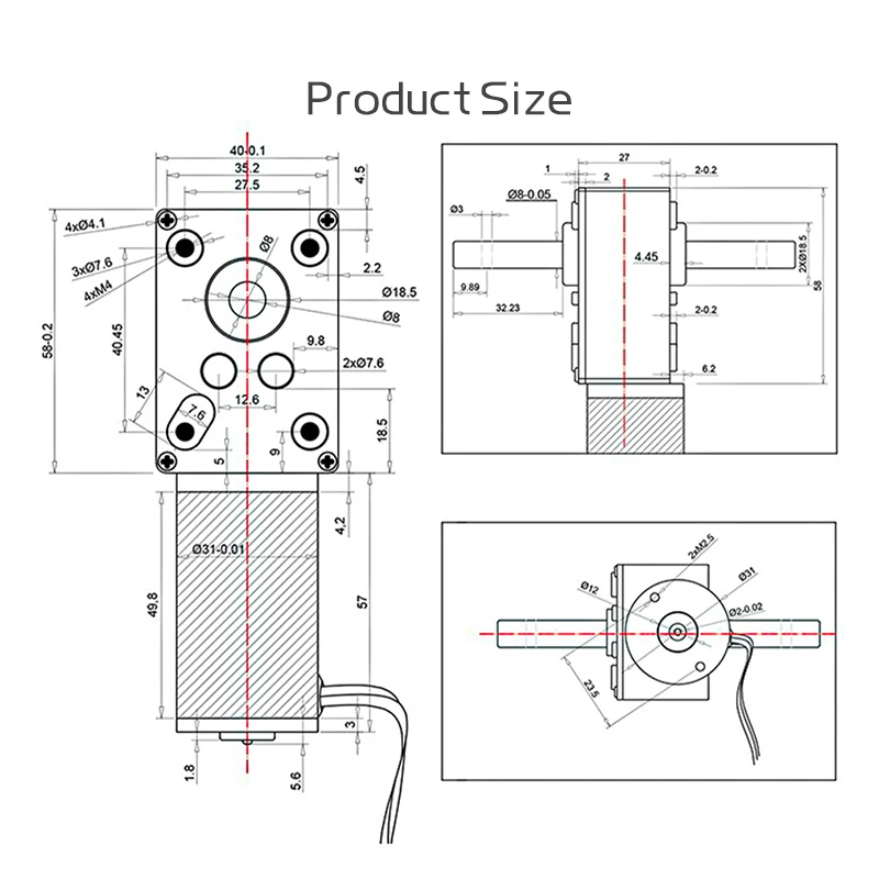 Bringsmart 12V Double Shaft DC Motor Worm Gear High Torque 70KG.CM 24 Volt Motor D Shaft Worm Reducer Reversible