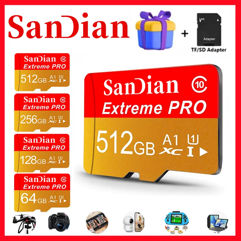 SD Cards 128GB 32GB 64GB TF Cards Memory Card Micro TF SD Card 8K 4K for Desktop/Camera/Sport Camera/Drone Camera/MP4 Player