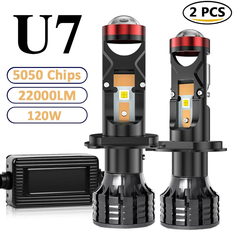 

U7 Lamp LED 2pcs Mini Projector Lens H4 9003 H7 120W 30000LM Motorcycle Headlight Automobile Bulb Conversion Hi/Lo Beam Light