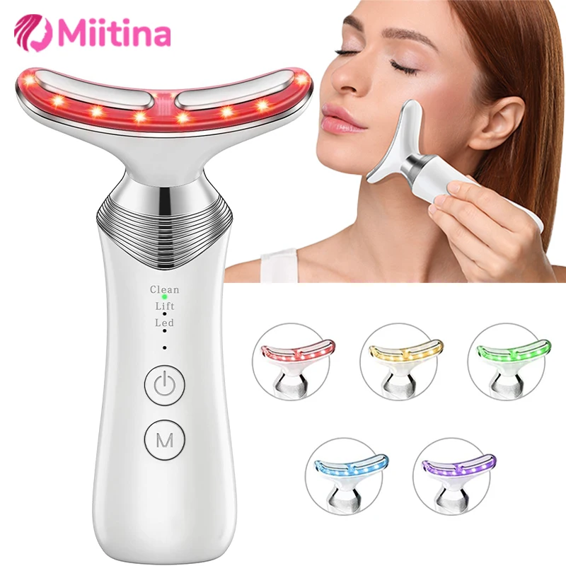 

4 Color Neck Facial Massager Neck Facial Beauty Lifting Tighten Skin Care Anti Wrinkle LED Photon Skin Tightening Facial Massage