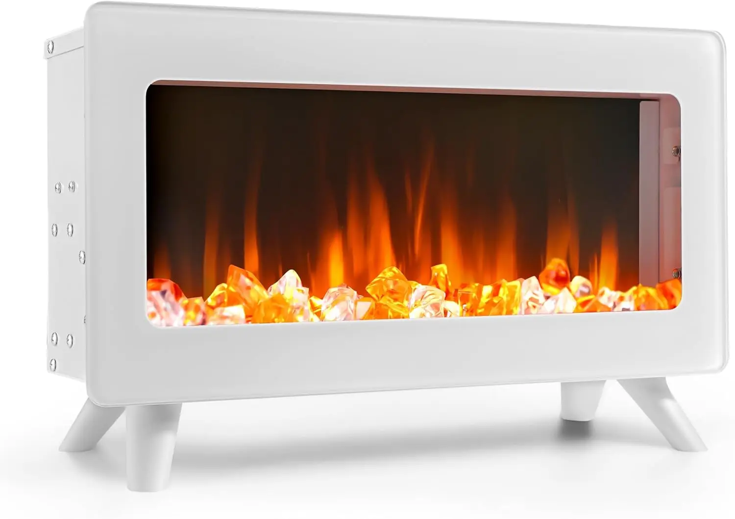 دفاية كهربائية 16 بوصة مع لهب ثلاثي الأبعاد، سخان مساحة داخلي بالأشعة تحت الحمراء، 1500 وات، حماية من الحرارة الزائدة (أبيض) #1