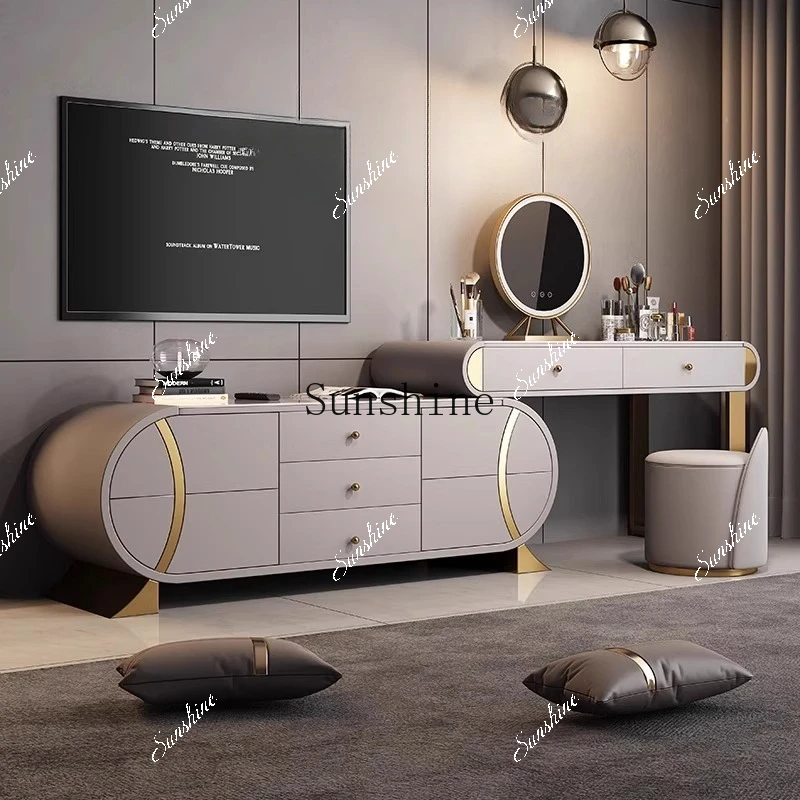 Sense of luxury, light luxury, corner girl's makeup, storage, bedroom, integrated slate, solid wood table  FT