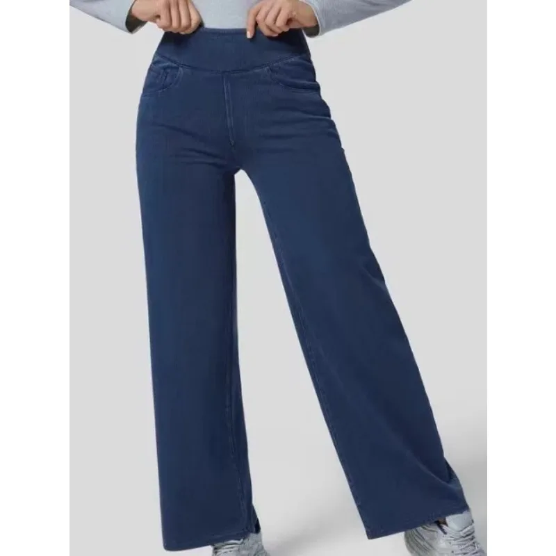 Pantalones vaqueros de pierna ancha para mujer, pantalón sencillo de adelgazamiento, personalizado, elegante, acampanado, Primavera, 2025