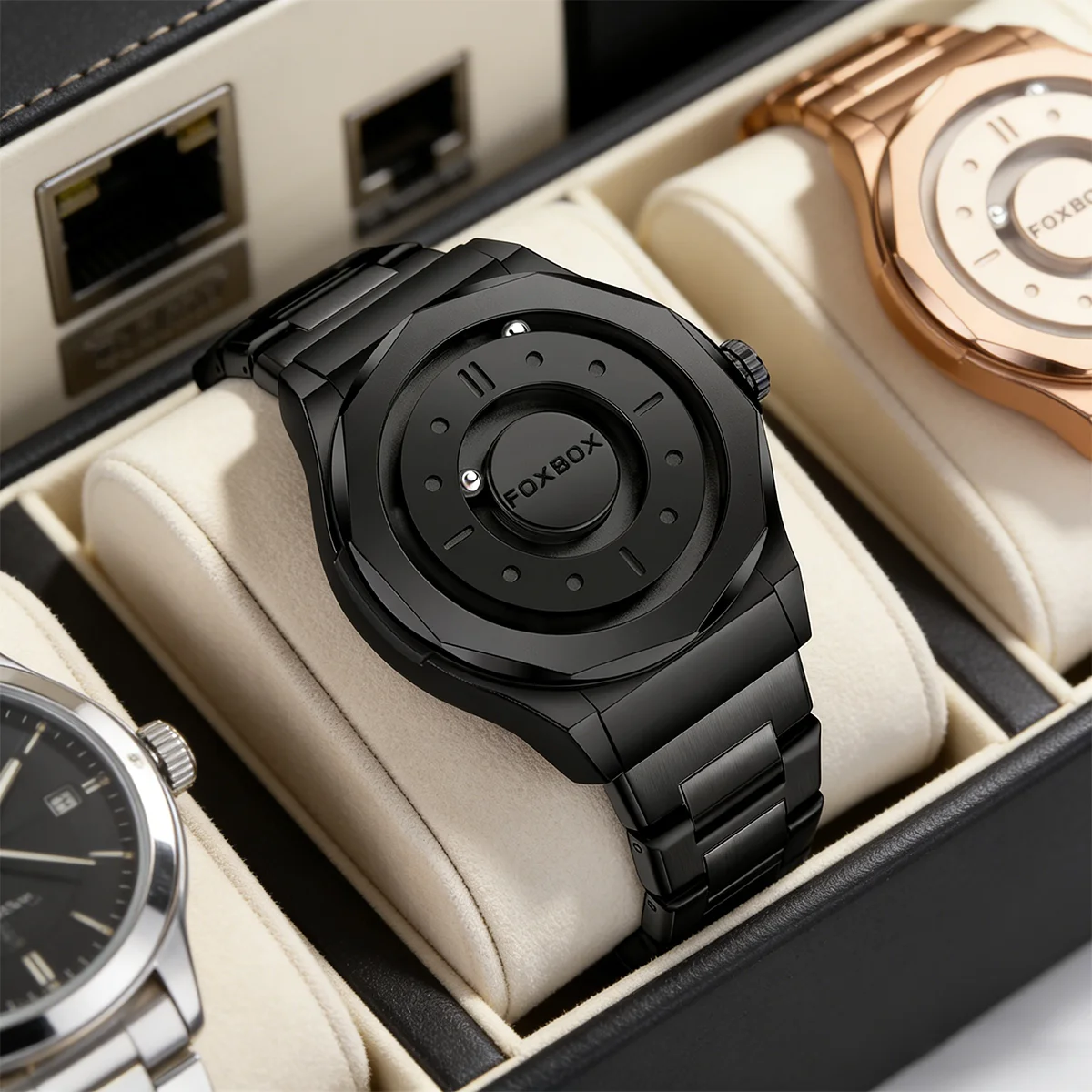 FOXBOX Neue Sportuhren für Herren, Kreative Quarz-Armbanduhren mit Rollperlen, Modische Wasserdichte Business-Herrenuhren, Reloj Geschenke