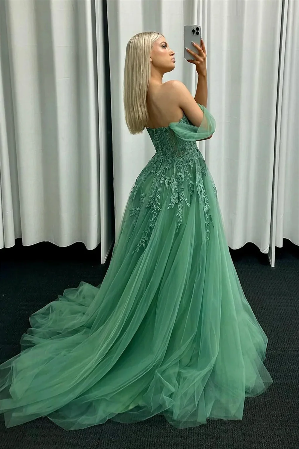 Jessica Gree Robes De Soirée Lace Embroidered Tulle Prom Dresses Strapless Evening Dresses Party Dress Special Occasion Dresses