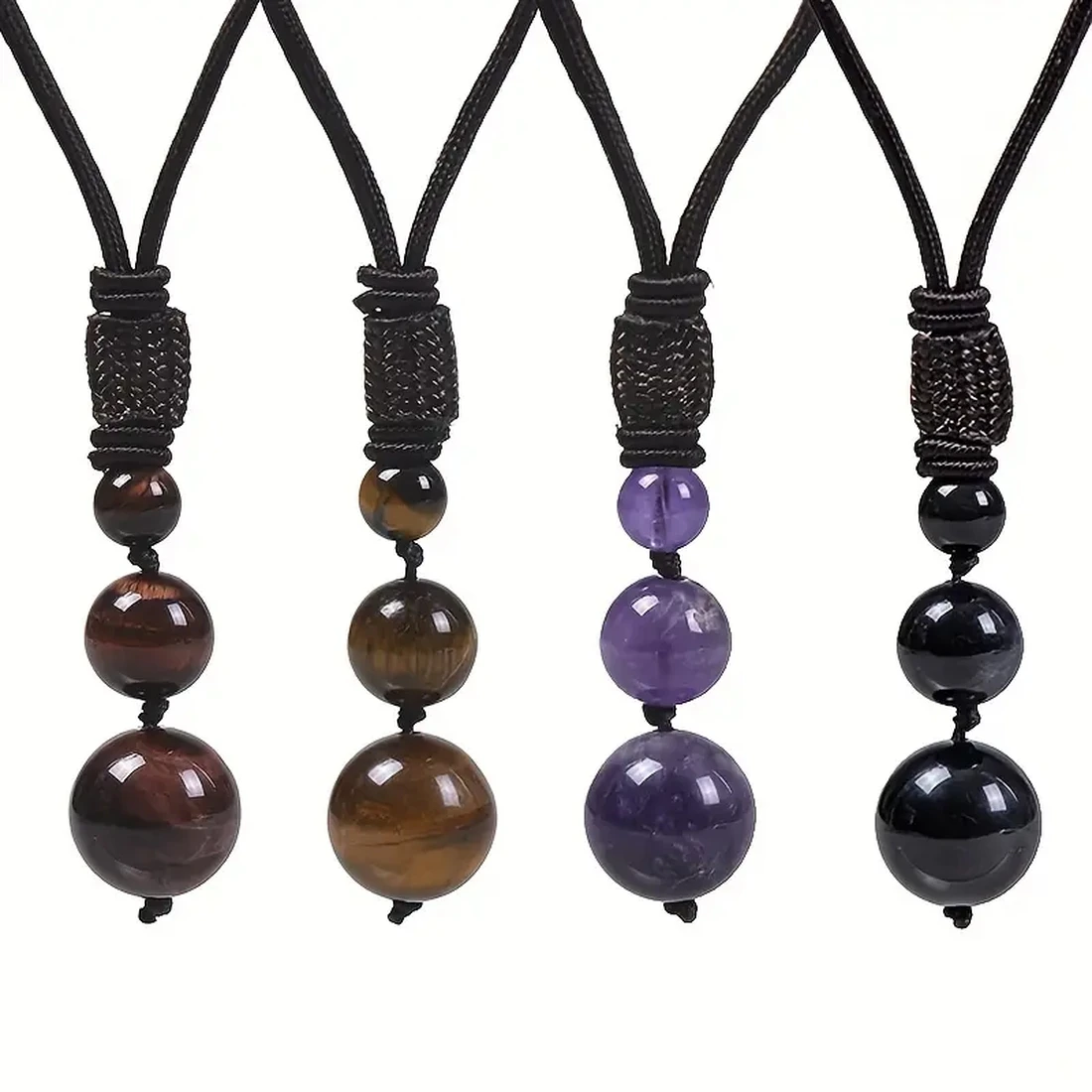 1pc 16MM Natural Amethyst Pendant Necklace Red Tiger Eye Stone Obsidian Necklace Jewelry