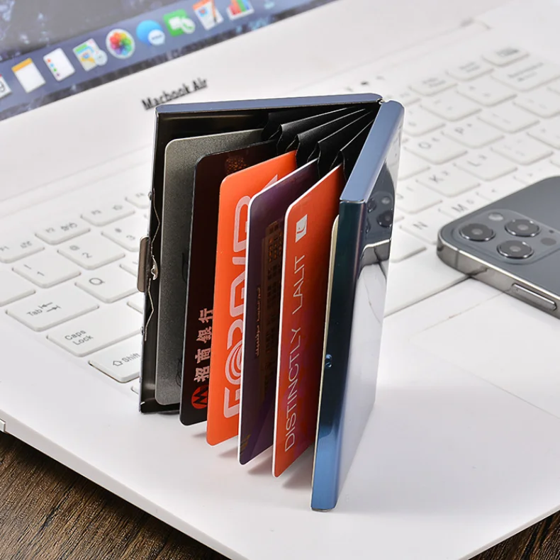 Rfid Kreditkartenetui Herren Minimalistisches Portemonnaie Aluminium Bankkartenetui mit Geldscheinklammer Designer Porte Carte – Detail 5