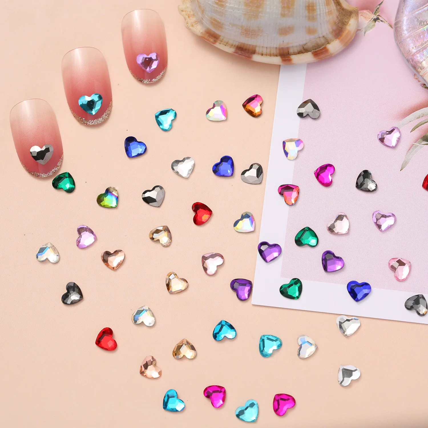 Classic 3mm Mini Heart Shape 36Colors Boutique Flat bottom nail art rhinestones Glass crystal 3D nail decoration wholesale