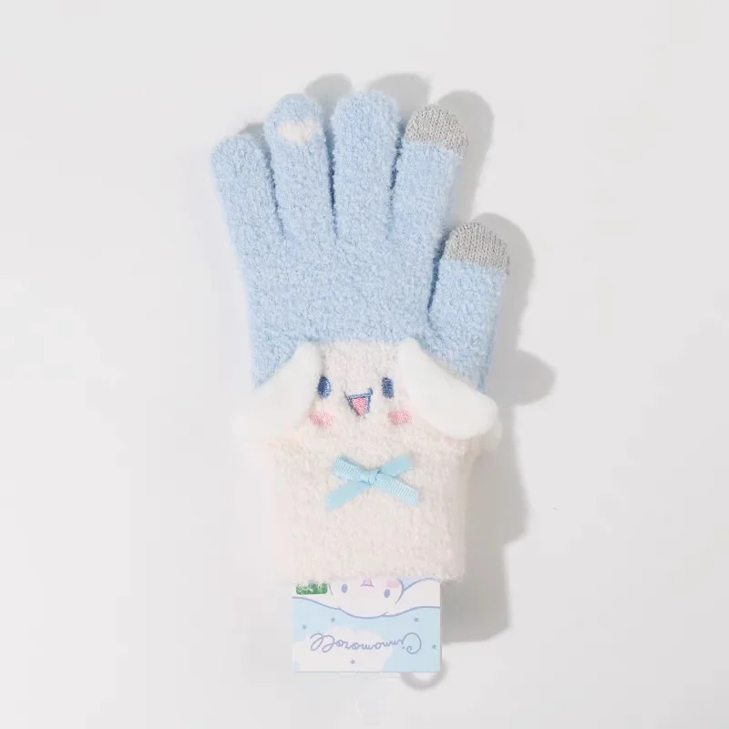 Cartoon Kawaii Cinnamoroll Warm Gloves High Beauty Sanrio Winter Plush Cold Resistant Gloves Kuromi Student Five Finger Gloves