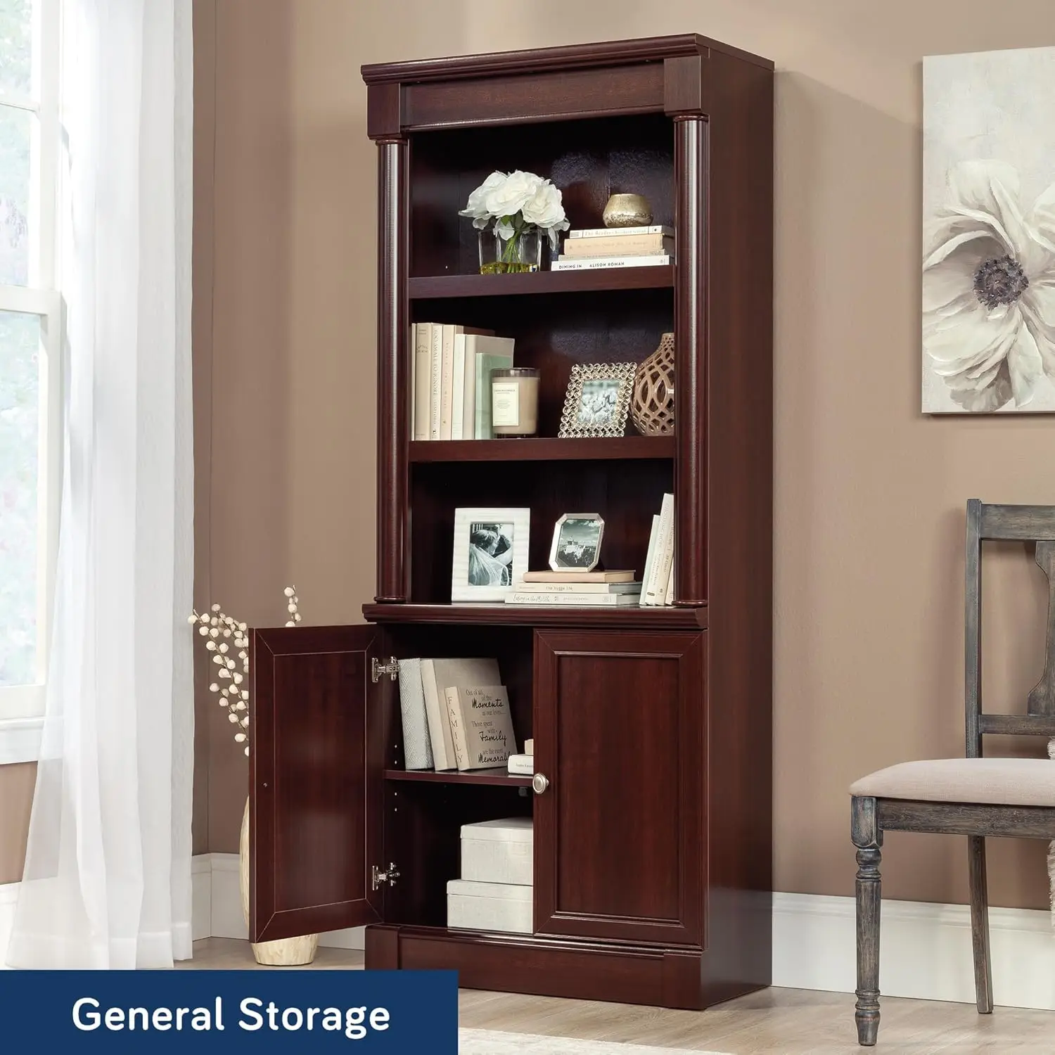 Book Shelf, Bookshelf with Storage, Library Bookcase with Doors and Adjustable Shelves, L: 29.37