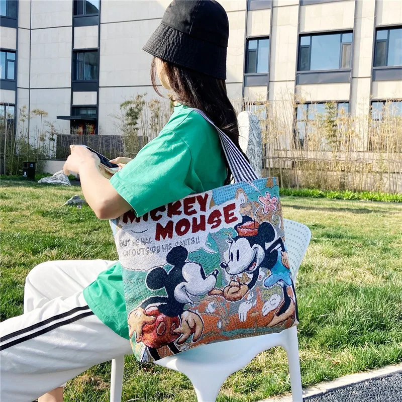 Cartoon Mickey Fashion Retro Large Capacity Canvas Winnie The Pooh Shoulder Bag Female Casual Student Embroidered Handbag - view 2