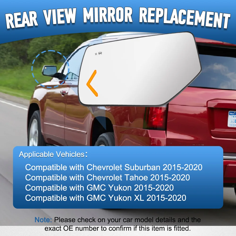 

Heated Side Mirror Glass Lens with Turn Signal Blind Spot for Cadillac Escalade Chevrolet Suburban Tahoe GMC Yukon XL 2015-2020