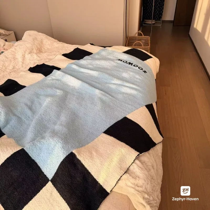 Plaid Half Fleece Blanket Nap Blanket Sofa Blanket Casual