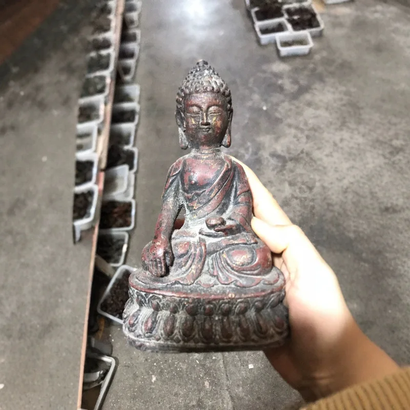 vintage distressed antique crafts collection decorative iron Buddha statue ornament