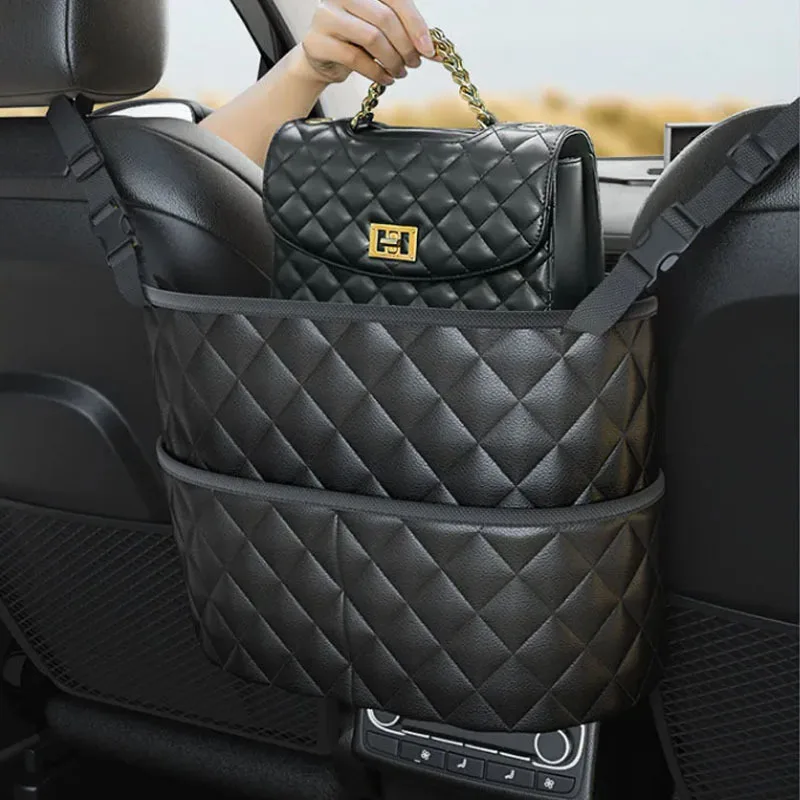 Car Middle Seat Storage Net Large Capacity Leather Bag Seat Back Storage Bag Car Chair Back Supplies Storage Goods Hanging Bag